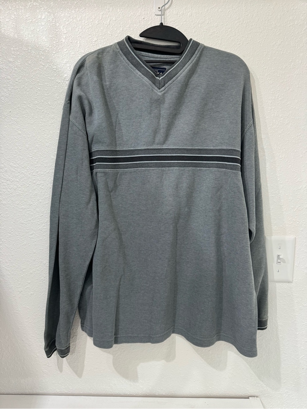 Sonoma Men's Gray V-Neck Sweater with Stripe Detail